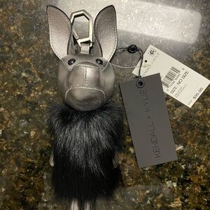 Kendall+Kylie bag charm Leather, Faux Fur, Norman Gunmetal, New with Tags